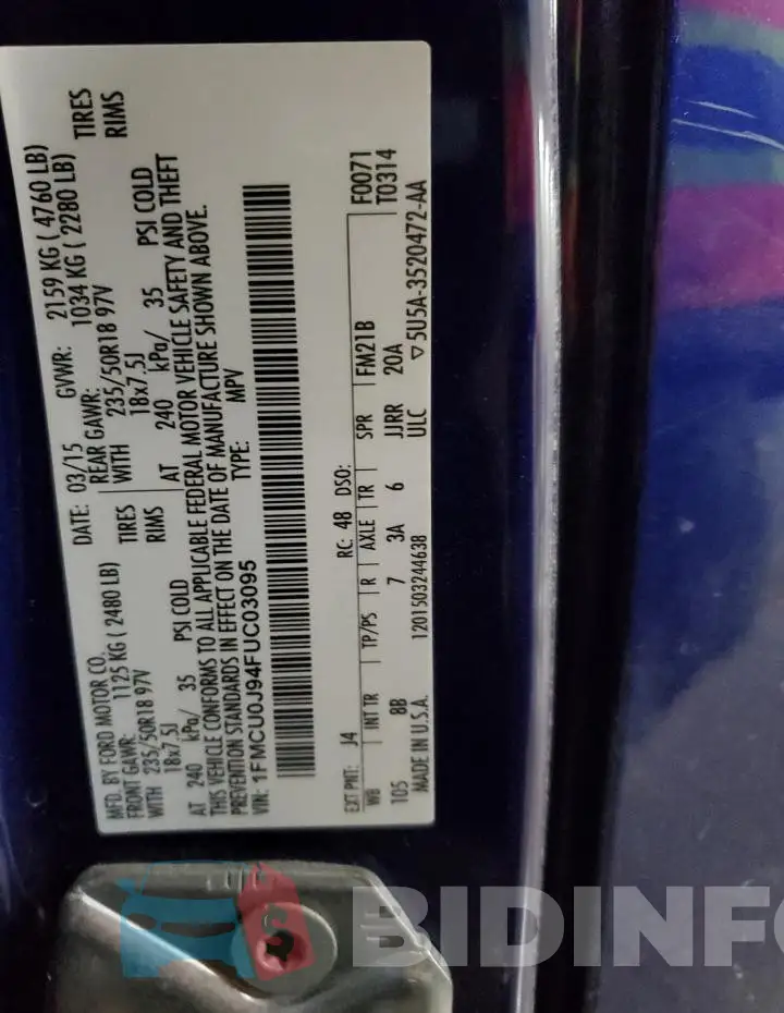 1FMCU0J94FUC03095 Photo# 14