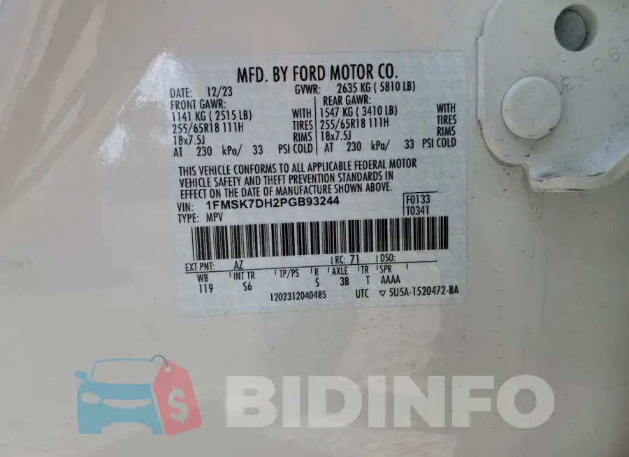 1FMSK7DH2PGB93244 Photo# 13