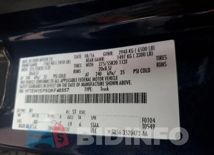 1FTEW1EP5GKF48557 Photo# 13