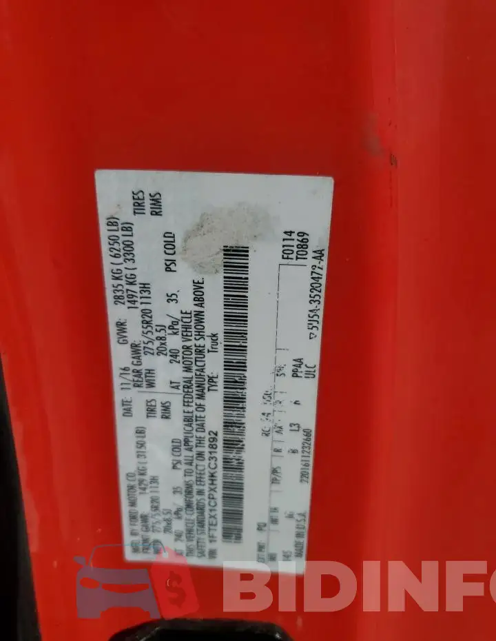 1FTEX1CPXHKC31892 Photo# 12