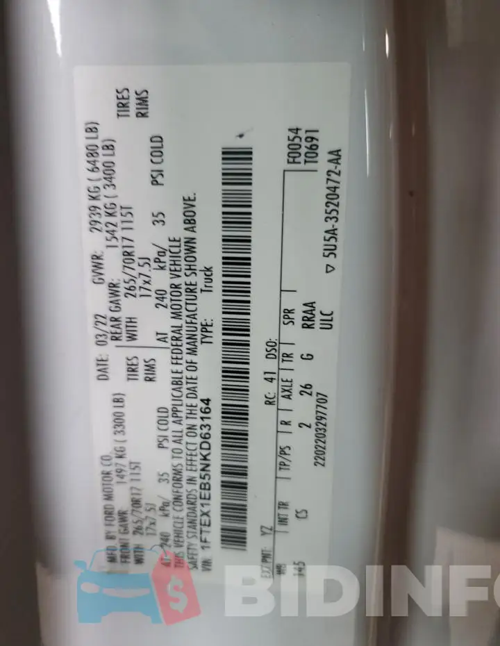 1FTEX1EB5NKD63164 Photo# 12