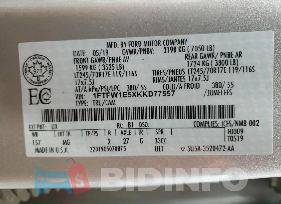 1FTFW1E5XKKD77557 Photo# 12
