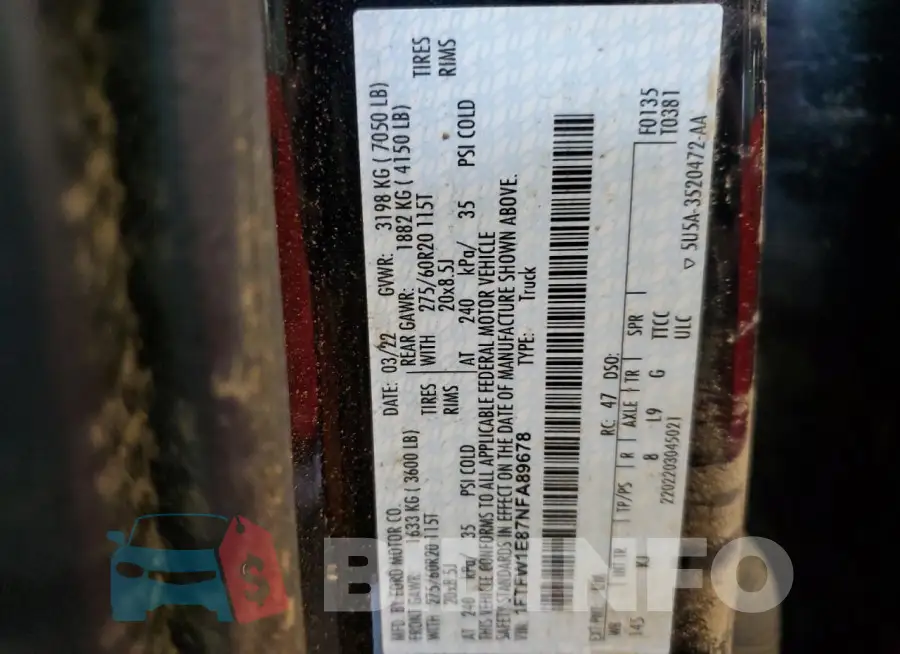 1FTFW1E87NFA89678 Photo# 14