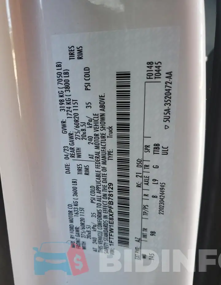 1FTFW1E8XPFB78129 Photo# 13