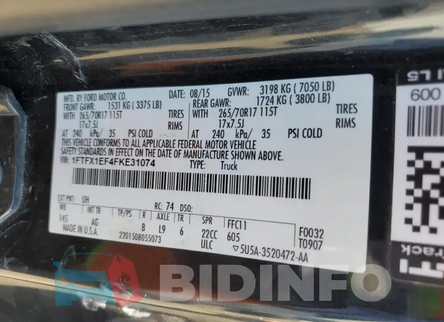 1FTFX1EF4FKE31074 Photo# 12