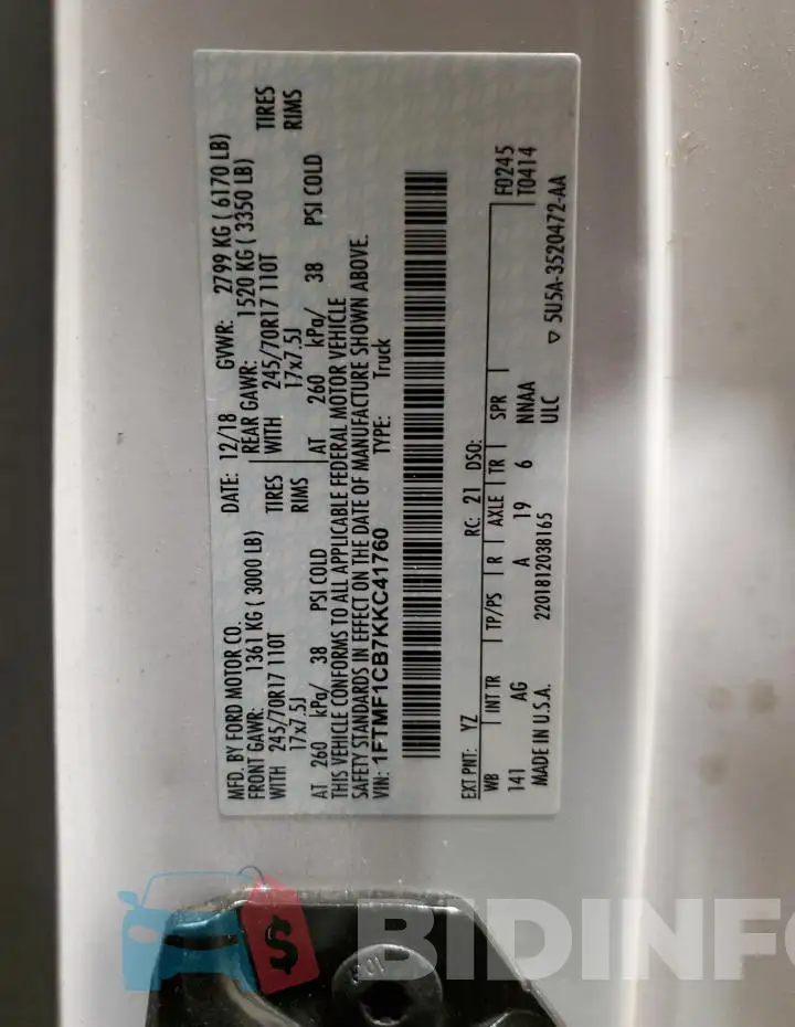 1FTMF1CB7KKC41760 Photo# 13