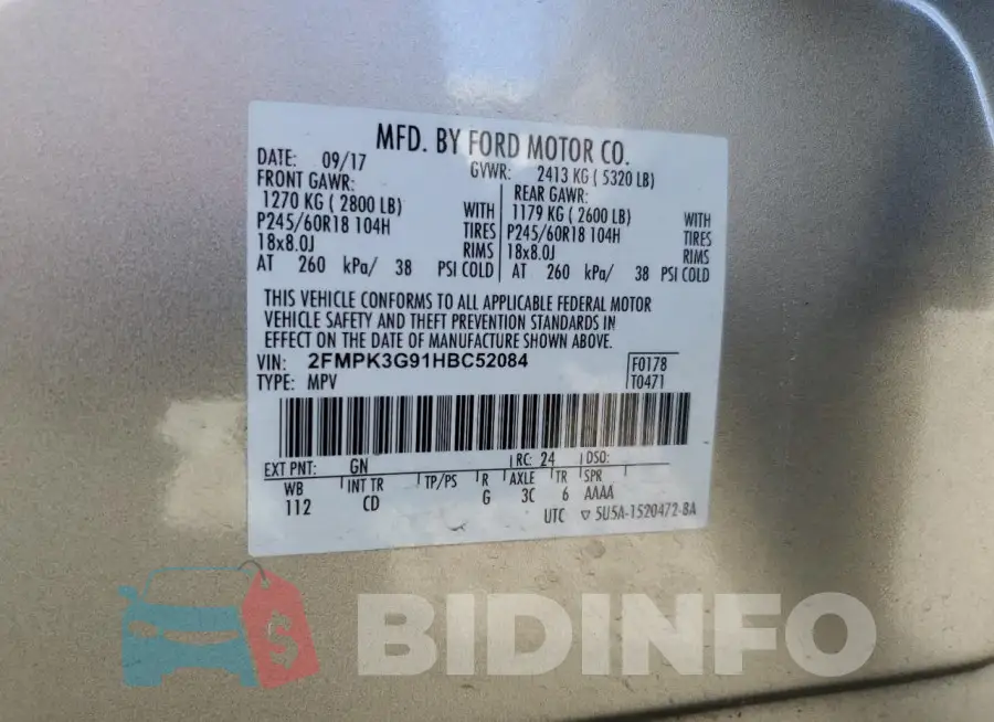 2FMPK3G91HBC52084 Photo# 14