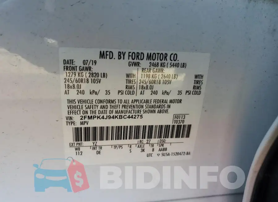 2FMPK4J94KBC44275 Photo# 13