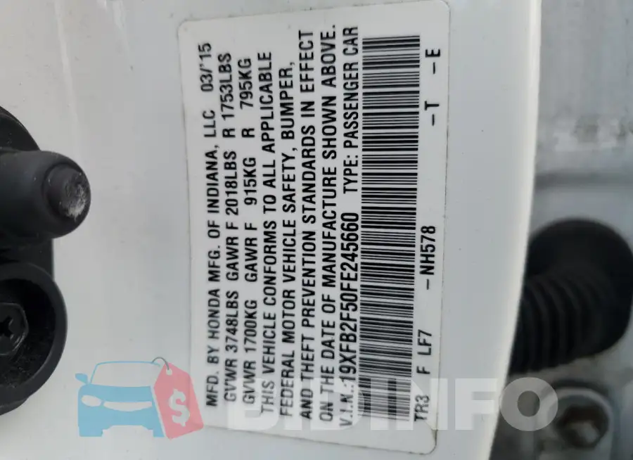 19XFB2F50FE245660 Photo# 13