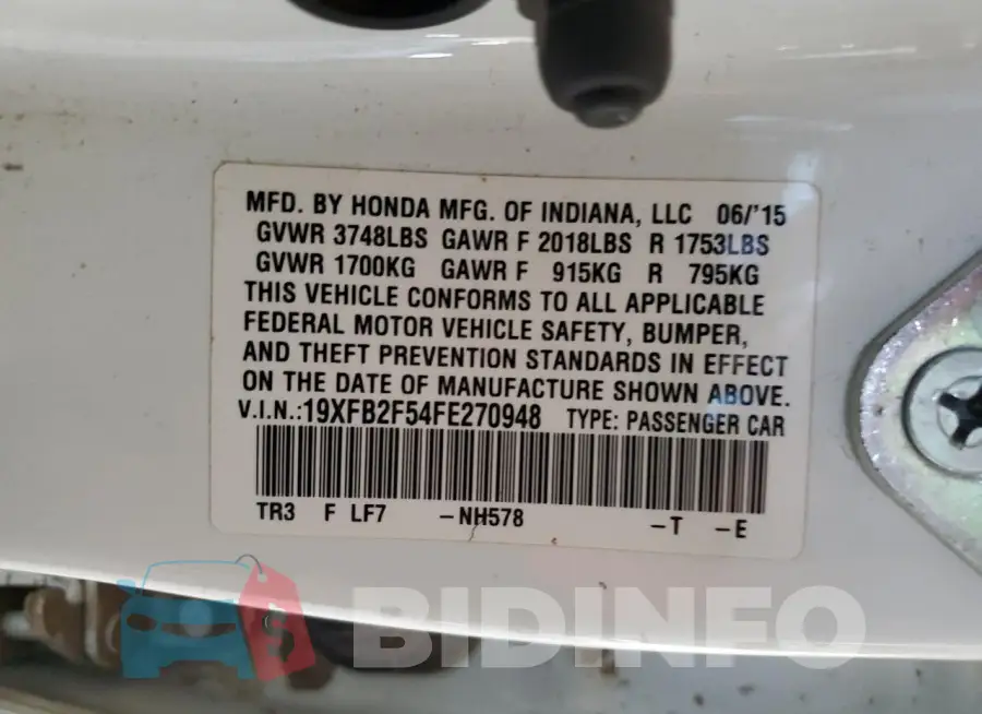 19XFB2F54FE270948 Photo# 12