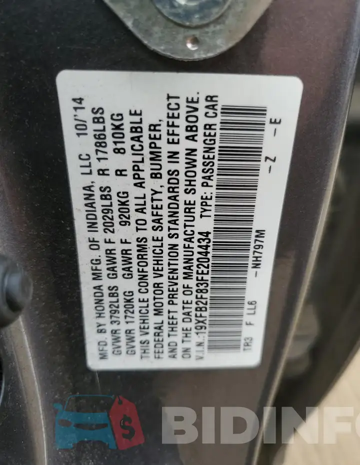 19XFB2F83FE204434 Photo# 12