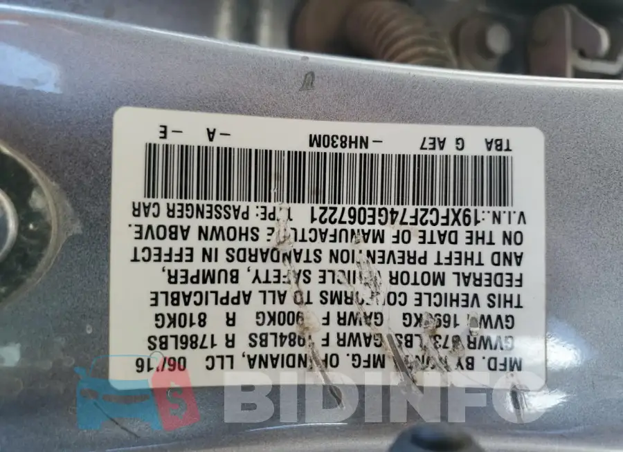19XFC2F74GE067221 Photo# 12