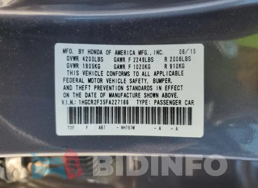 1HGCR2F35FA227186 Photo# 12