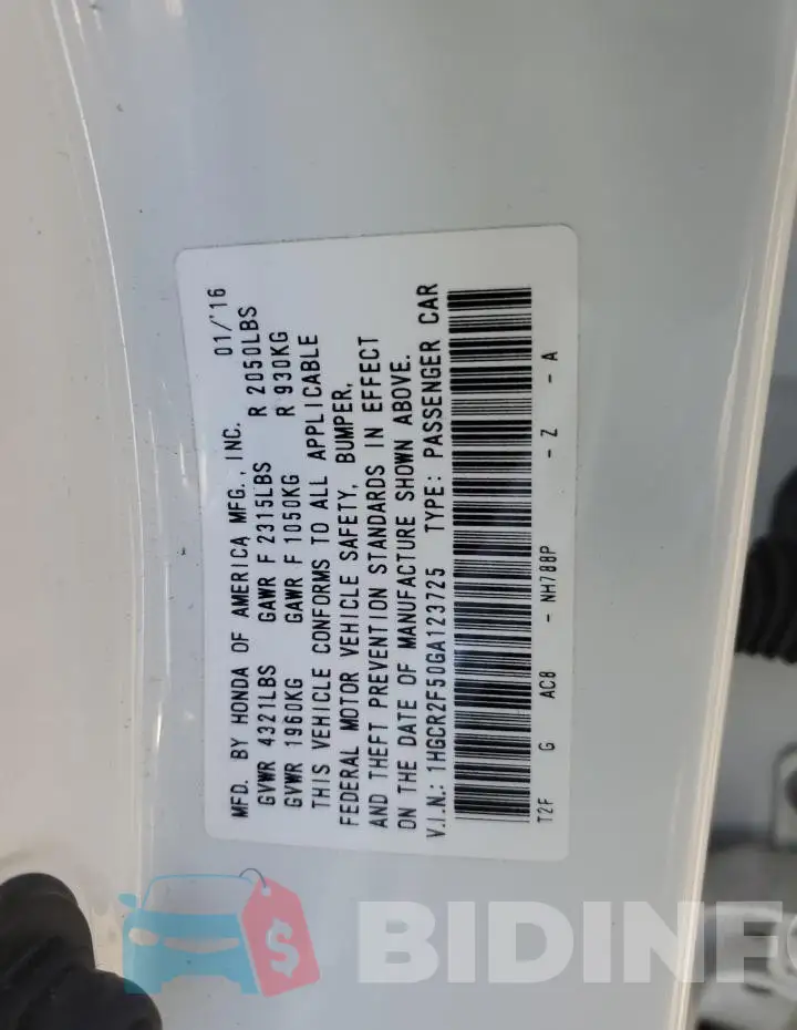 1HGCR2F50GA123725 Photo# 12