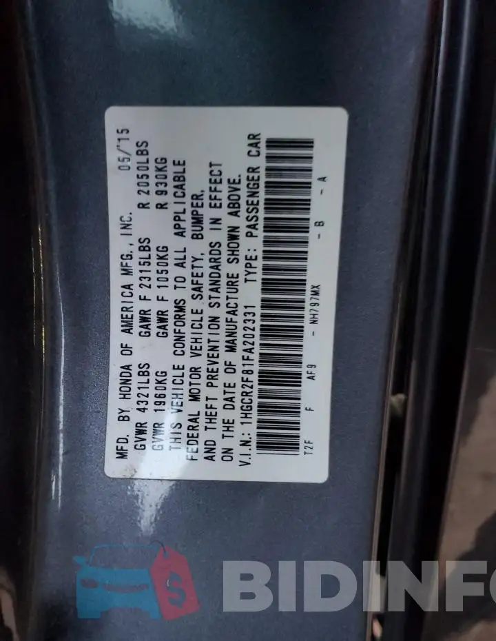 1HGCR2F81FA202331 Photo# 12