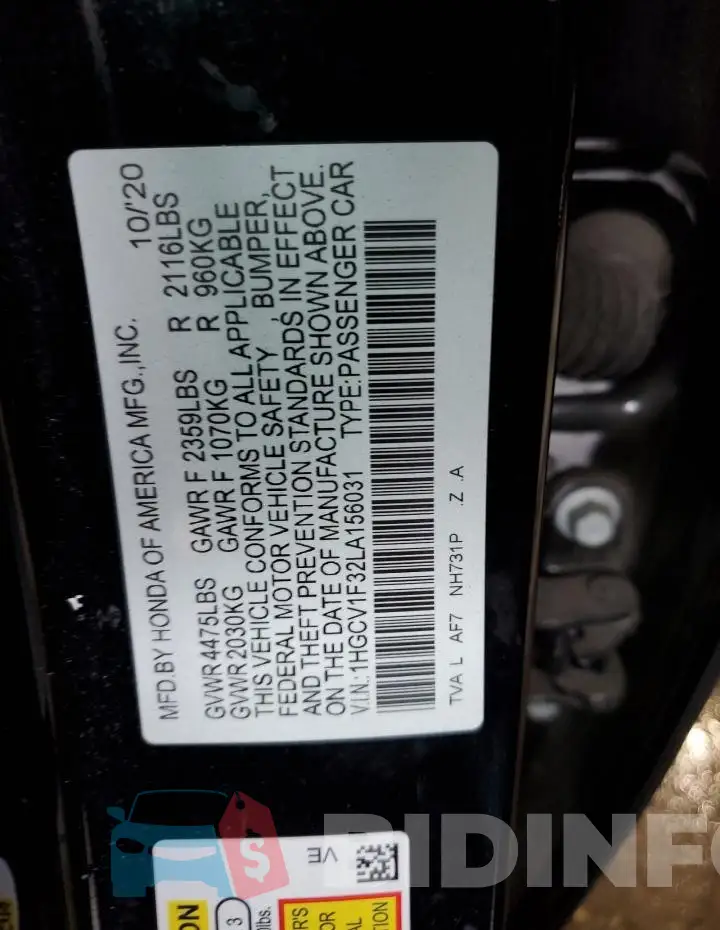 1HGCV1F32LA156031 Photo# 12