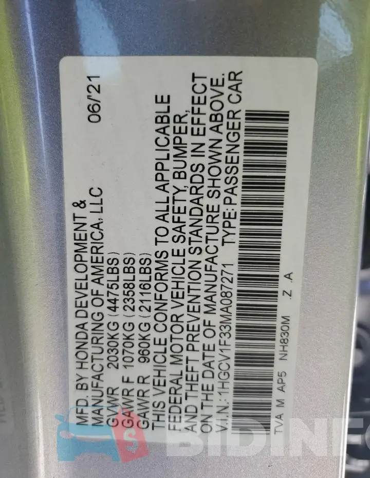 1HGCV1F33MA087271 Photo# 12