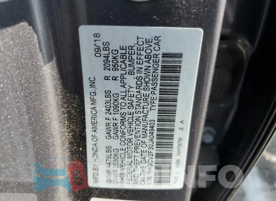 1HGCV2F30JA049403 Photo# 12