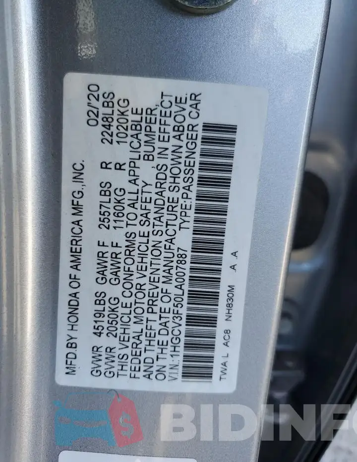 1HGCV3F50LA007887 Photo# 12