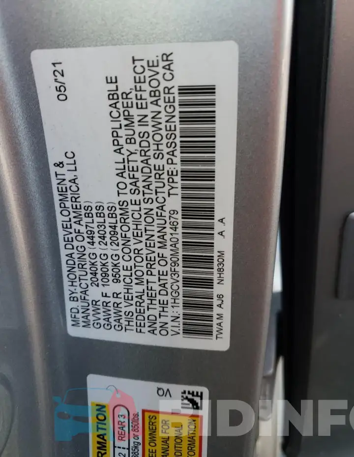1HGCV3F90MA014679 Photo# 12