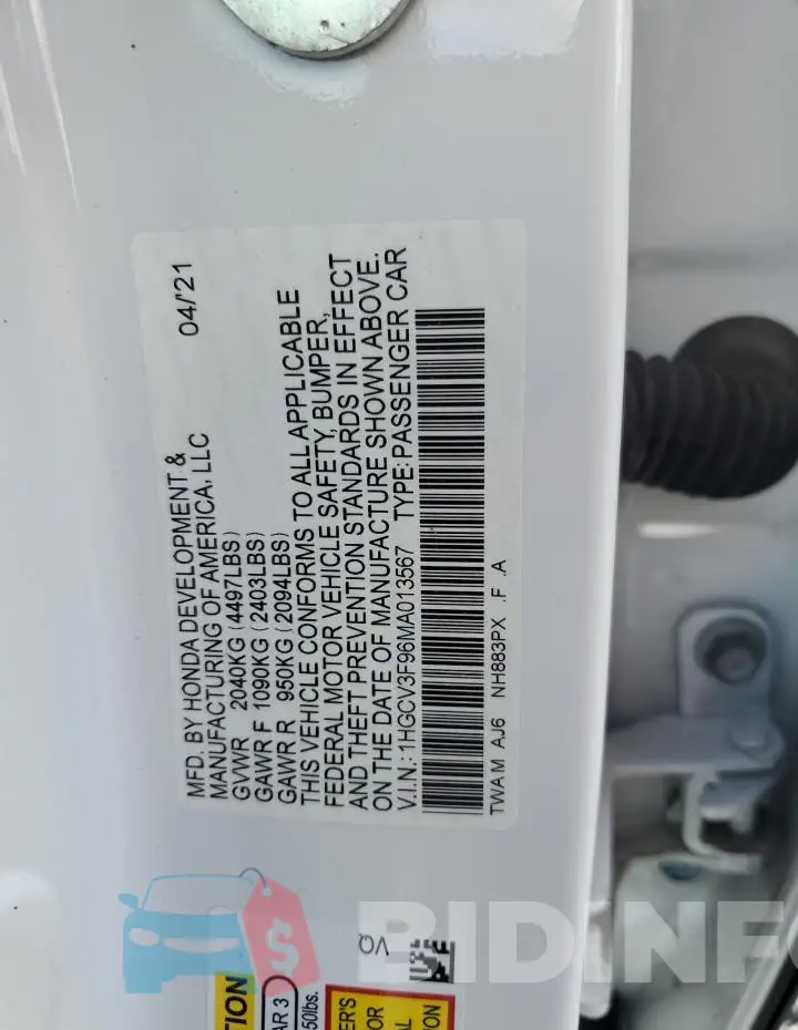 1HGCV3F96MA013567 Photo# 13