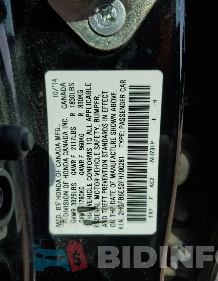 2HGFB6E52FH700281 Photo# 12