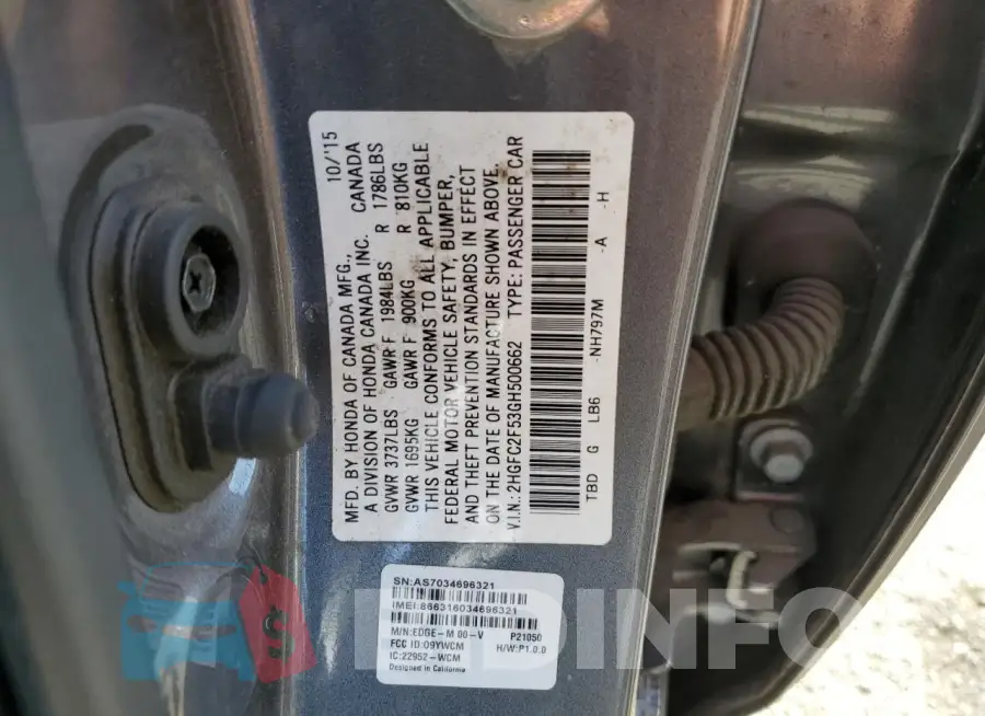 2HGFC2F53GH500662 Photo# 12