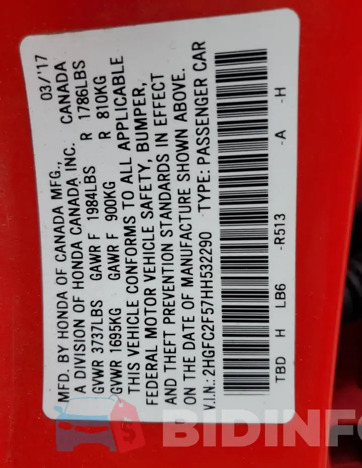 2HGFC2F57HH532290 Photo# 12