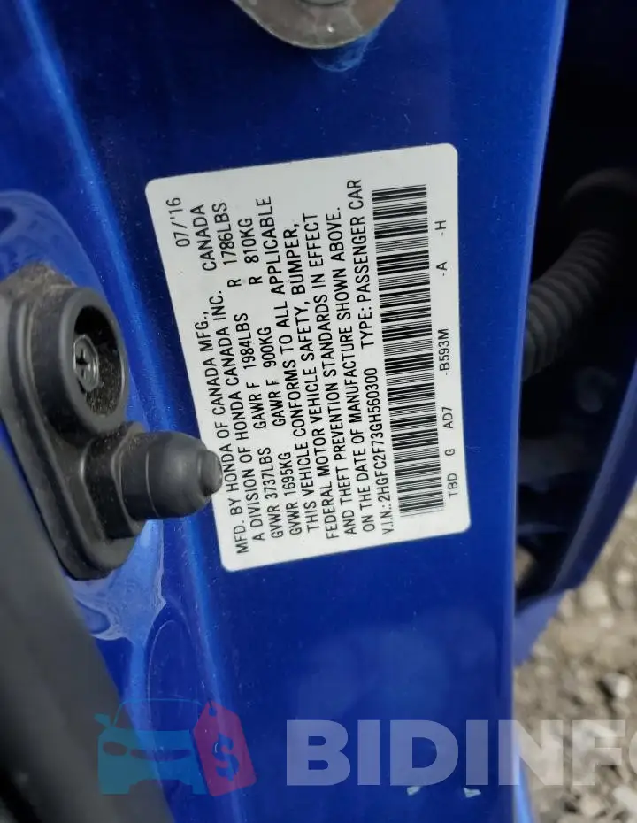 2HGFC2F73GH560300 Photo# 12