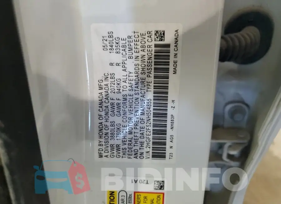 2HGFE2F52NH504855 Photo# 12