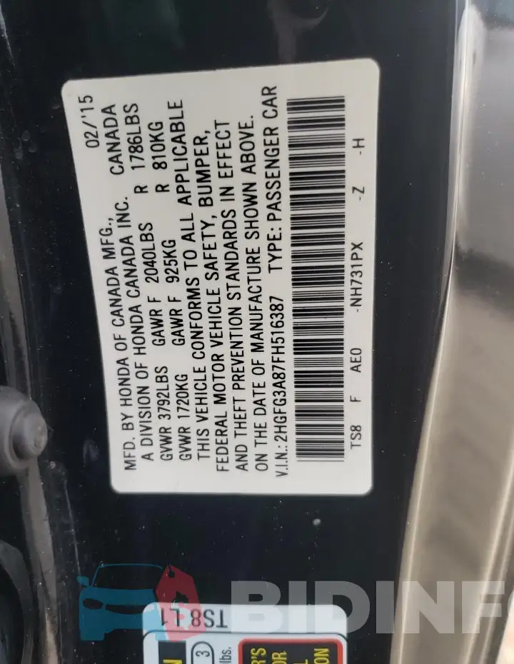 2HGFG3A87FH516387 Photo# 13