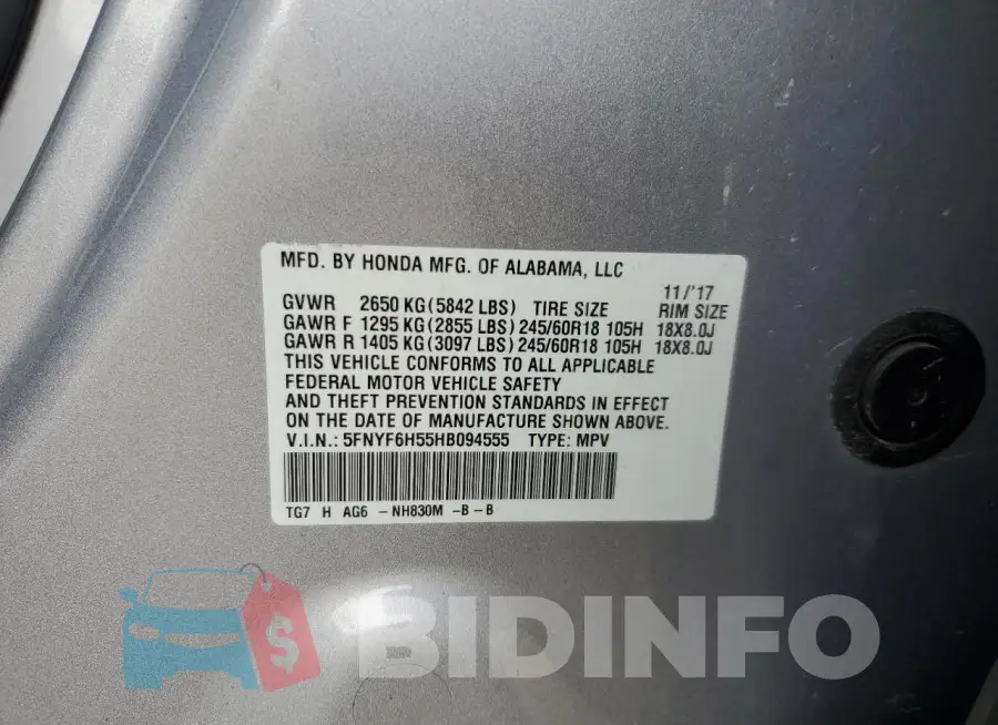 5FNYF6H55HB094555 Photo# 13