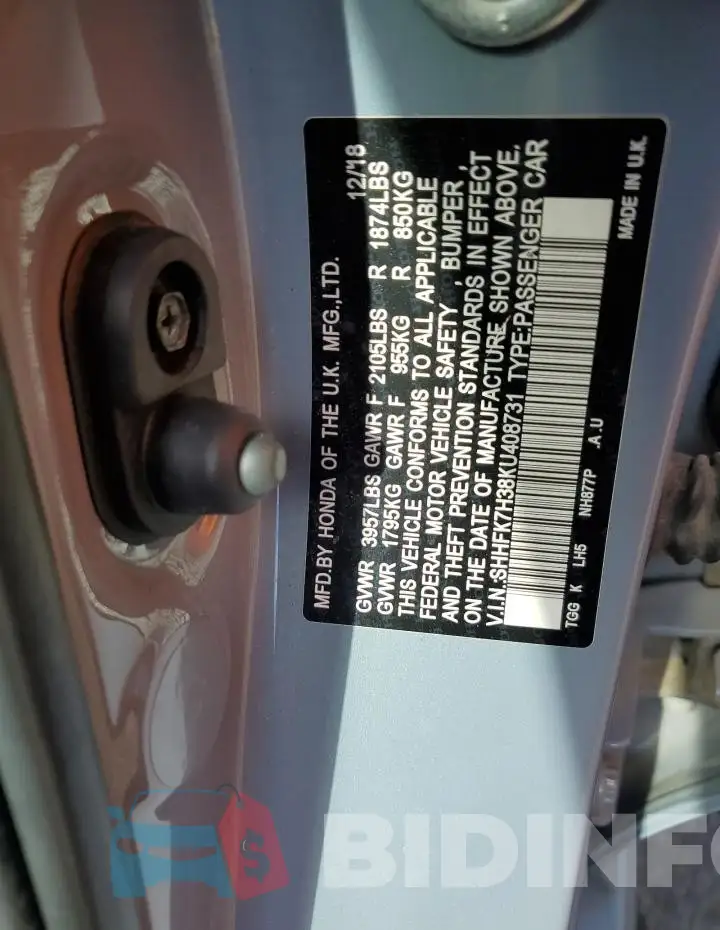 SHHFK7H38KU408731 Photo# 12