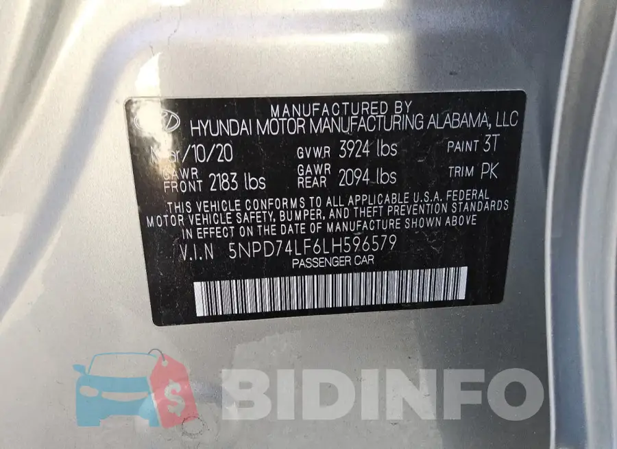 5NPD74LF6LH596579 Photo# 13