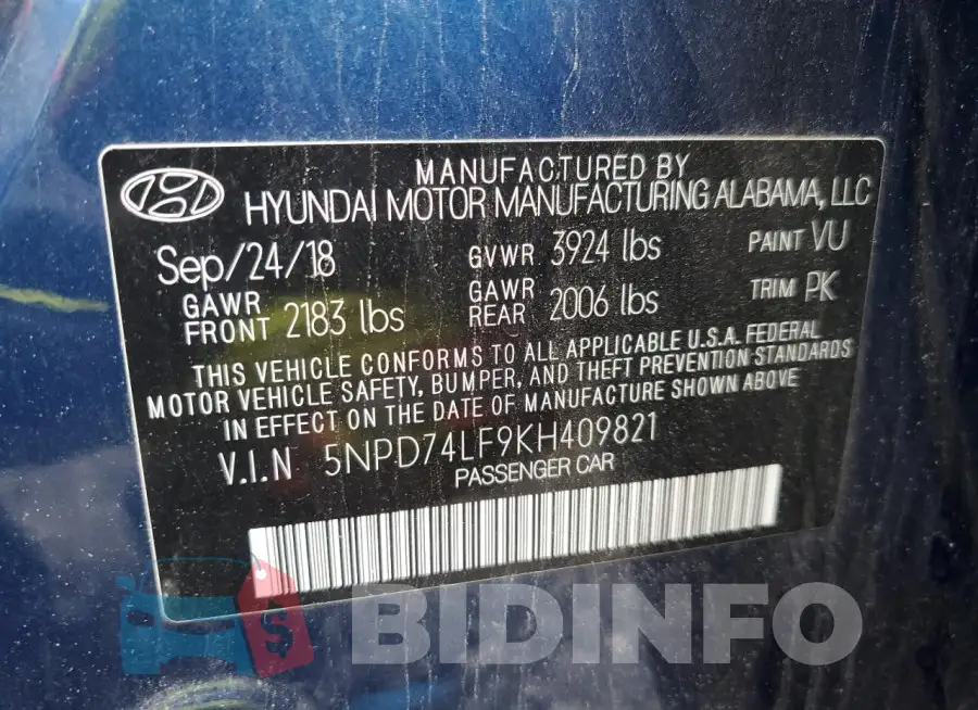 5NPD74LF9KH409821 Photo# 12