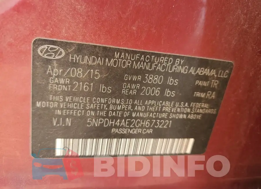 5NPDH4AE2GH673221 Photo# 13