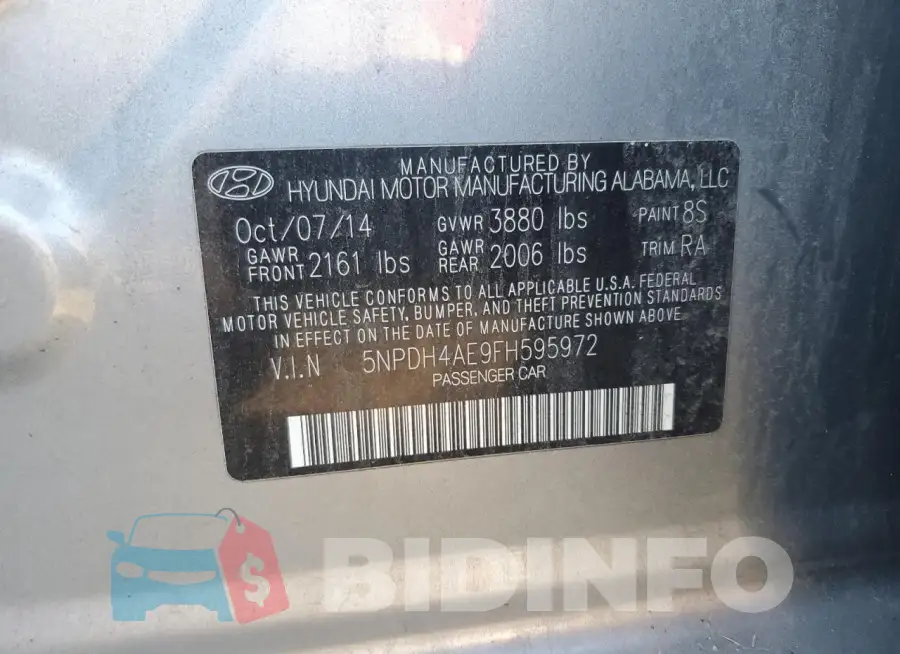 5NPDH4AE9FH595972 Photo# 12