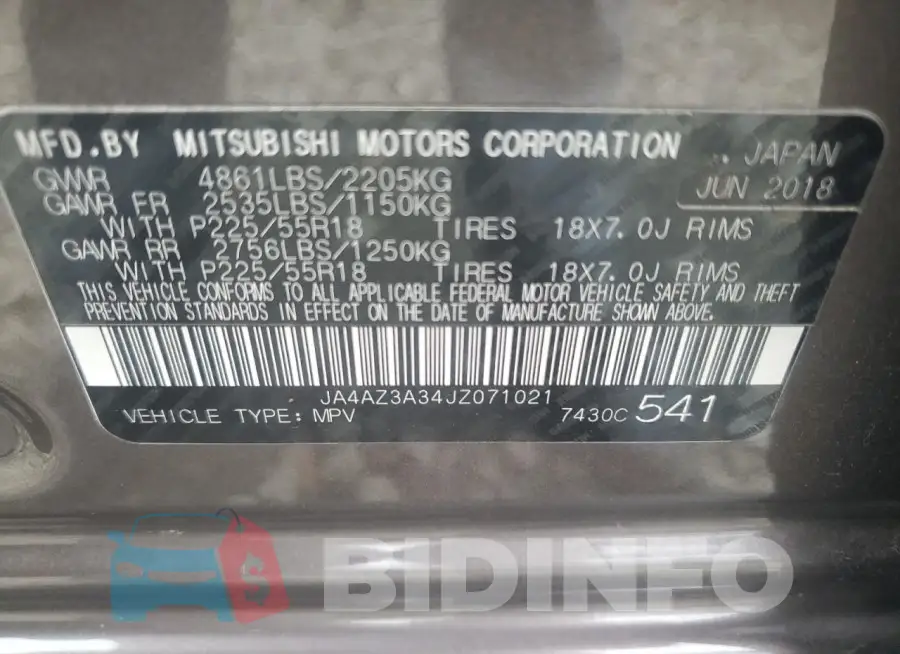 JA4AZ3A34JZ071021 Photo# 13