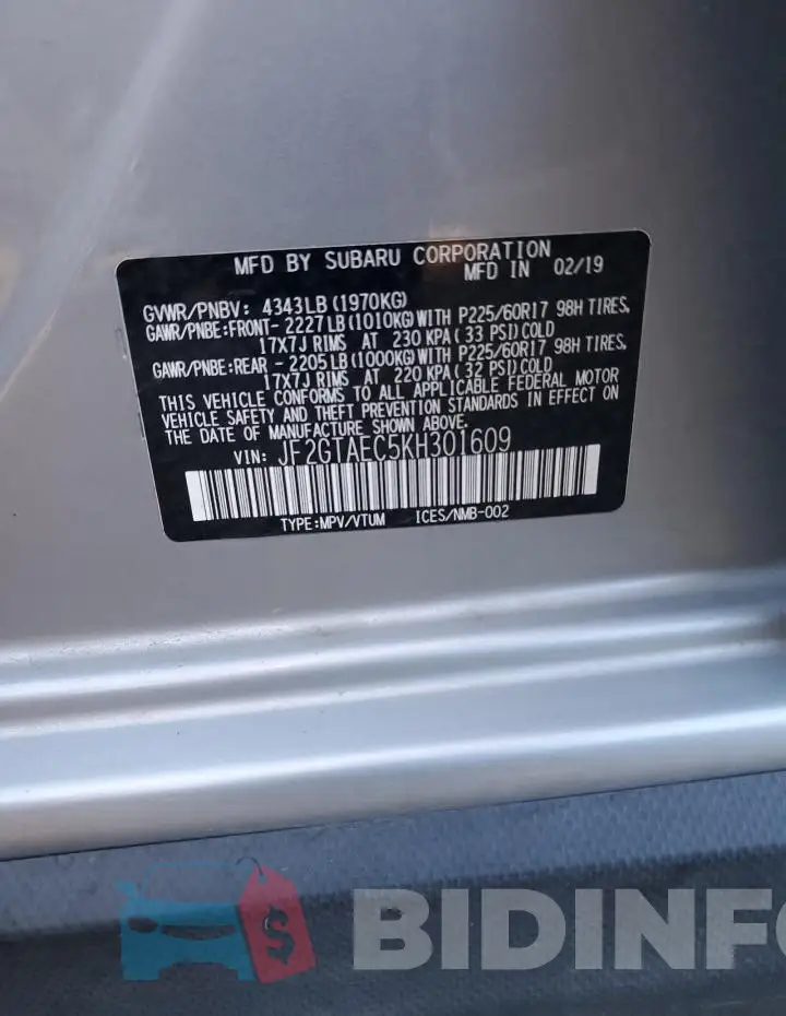 JF2GTAEC5KH301609 Photo# 13