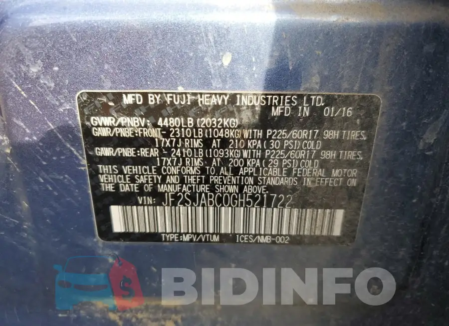 JF2SJABC0GH521722 Photo# 12