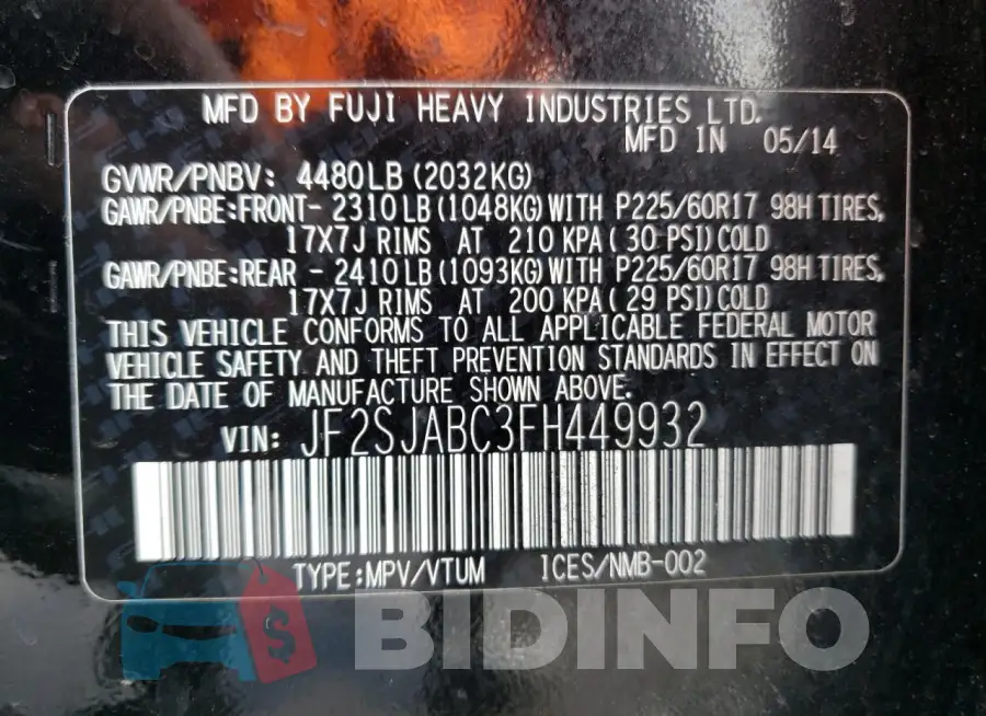 JF2SJABC3FH449932 Photo# 13