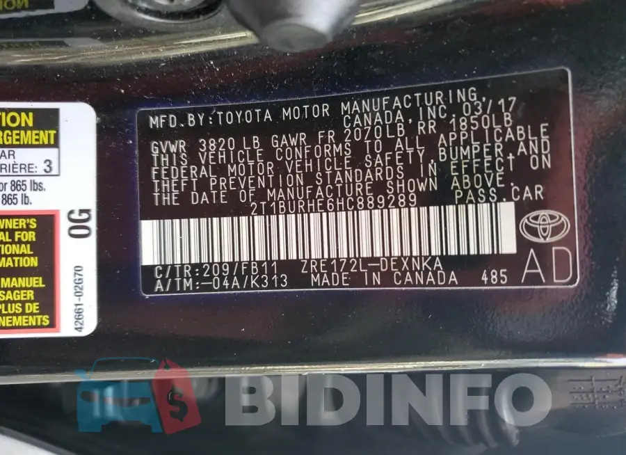 2T1BURHE6HC889289 Photo# 13