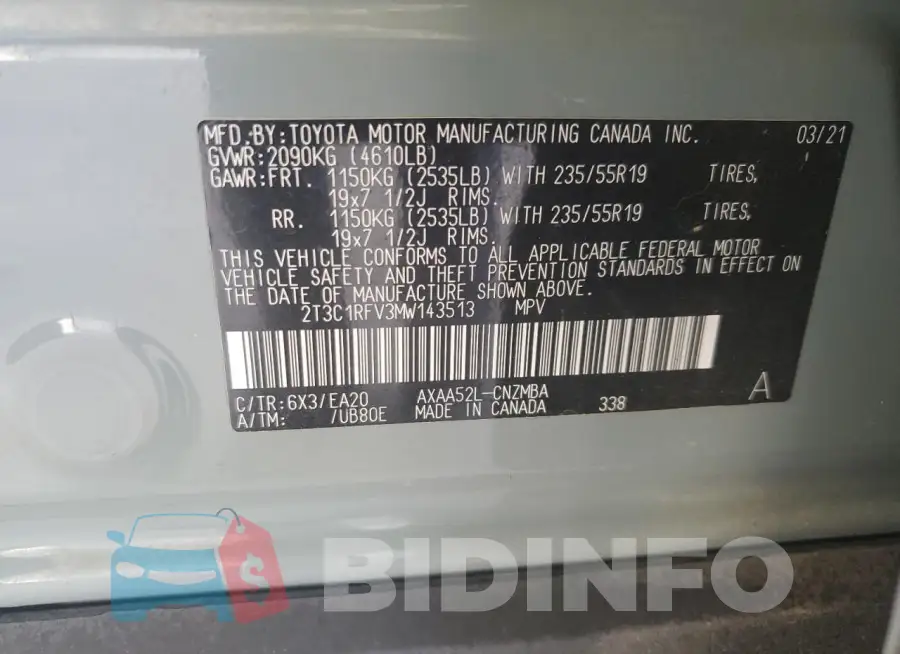 2T3C1RFV3MW143513 Photo# 13