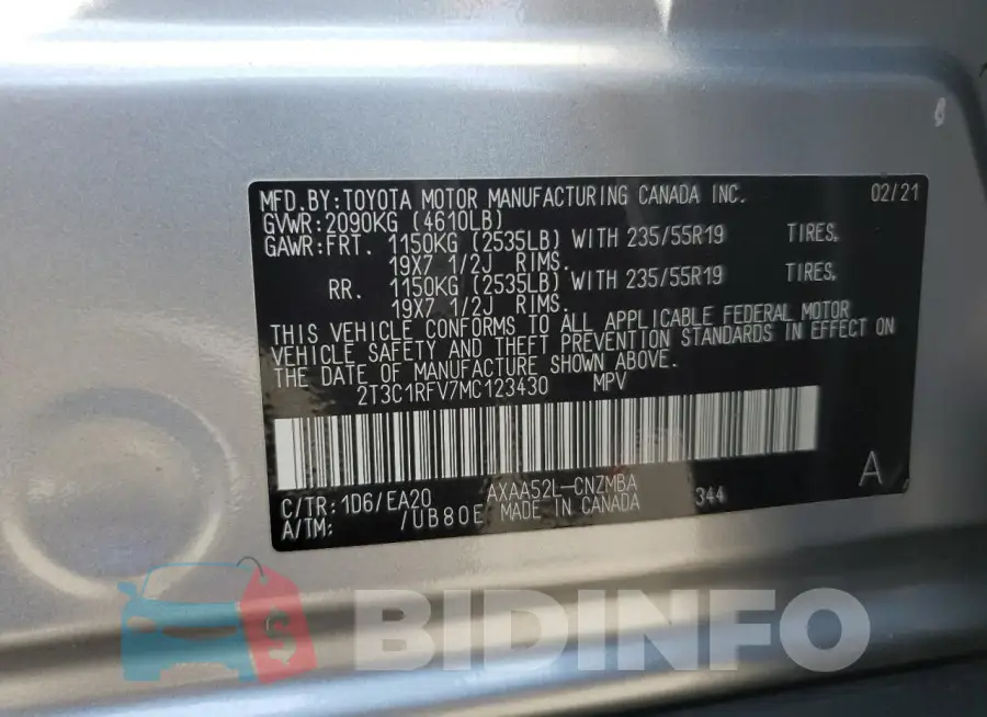 2T3C1RFV7MC123430 Photo# 13