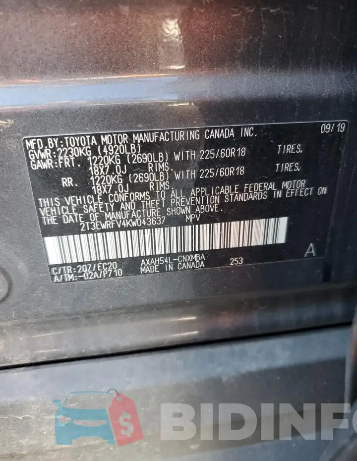 2T3EWRFV4KW043637 Photo# 13