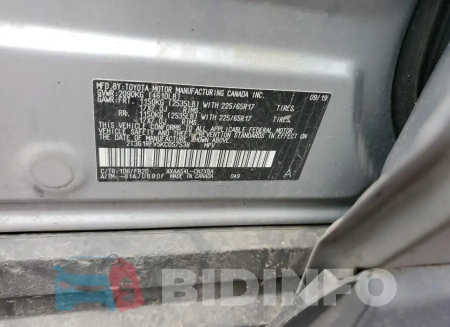 2T3G1RFV5KC057538 Photo# 12
