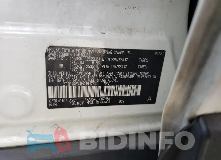 2T3P1RFV4MC191752 Photo# 13