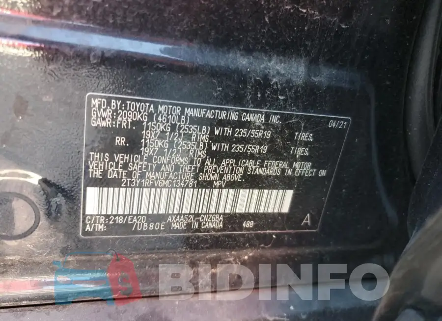 2T3Y1RFV6MC134781 Photo# 13