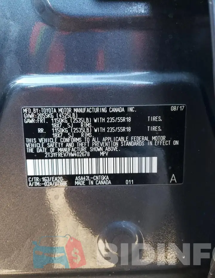 2T3YFREV7HW402678 Photo# 13