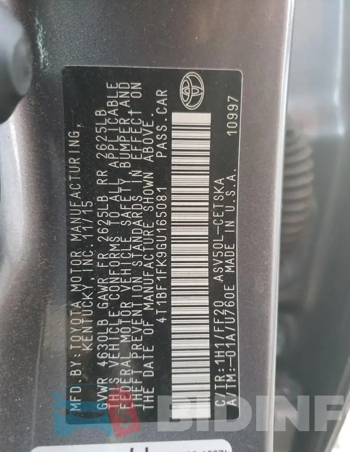 4T1BF1FK9GU165081 Photo# 12
